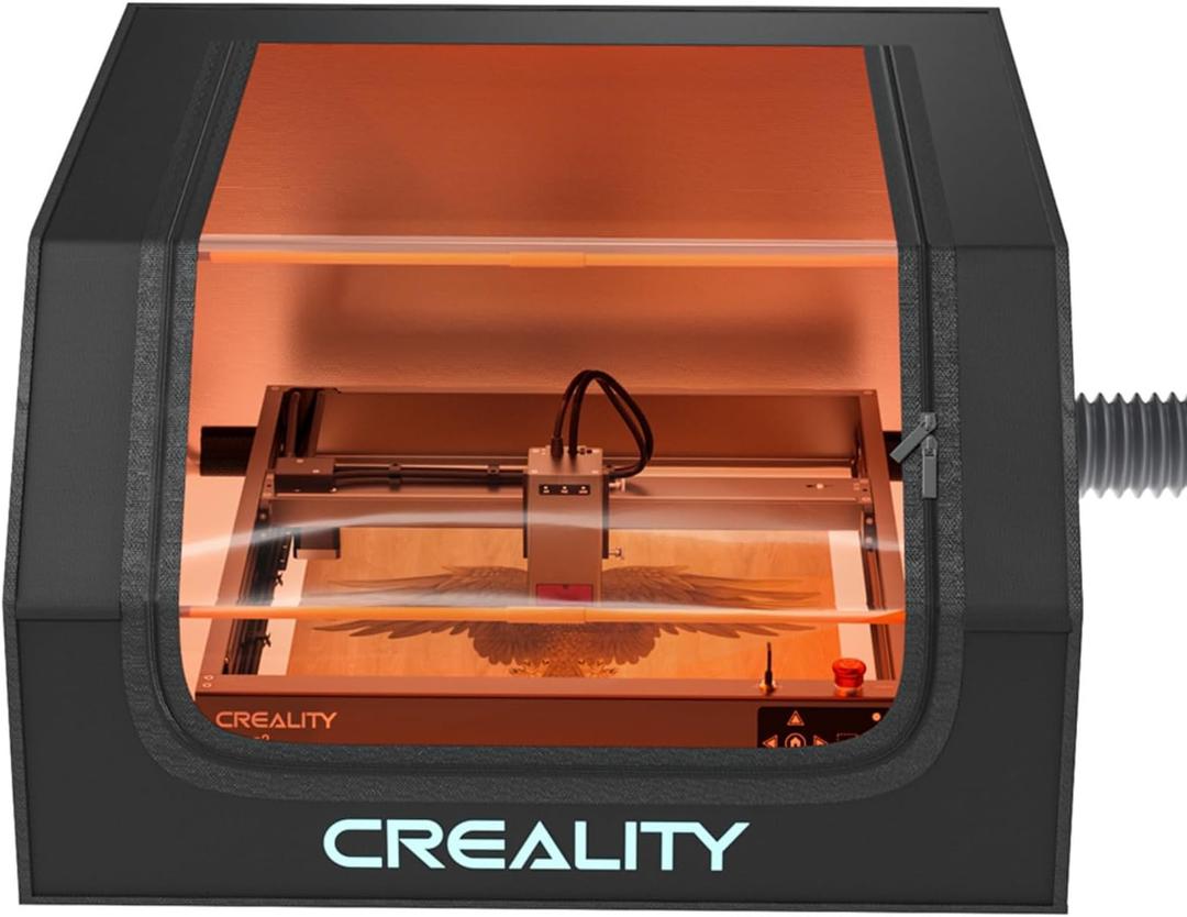 Creality Laser Engraver Enclosure, Fireproof and Dustproof Laser Cutter Protective Cover 27.5x28.3x15.7in with Fan and Pipe, Fits for Most Laser Engraver, Against Smoke, Odor, Noise and Eye Protection