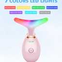 SDKWDH Red-Light-Therapy-for-Face-and-Neck, 7 Color Face Massager Tool for Wrinkles, Double Chin, Vibrating Facial Massager with Thermals for Skin Care, Glossy Pink
