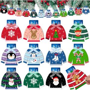 12 Pcs Winter Card Holder Gift Ugly Sweater Shaped Wooden Money Holders Money and Card Sleeves Thank You Appreciation Gift Decor(Stripe)
