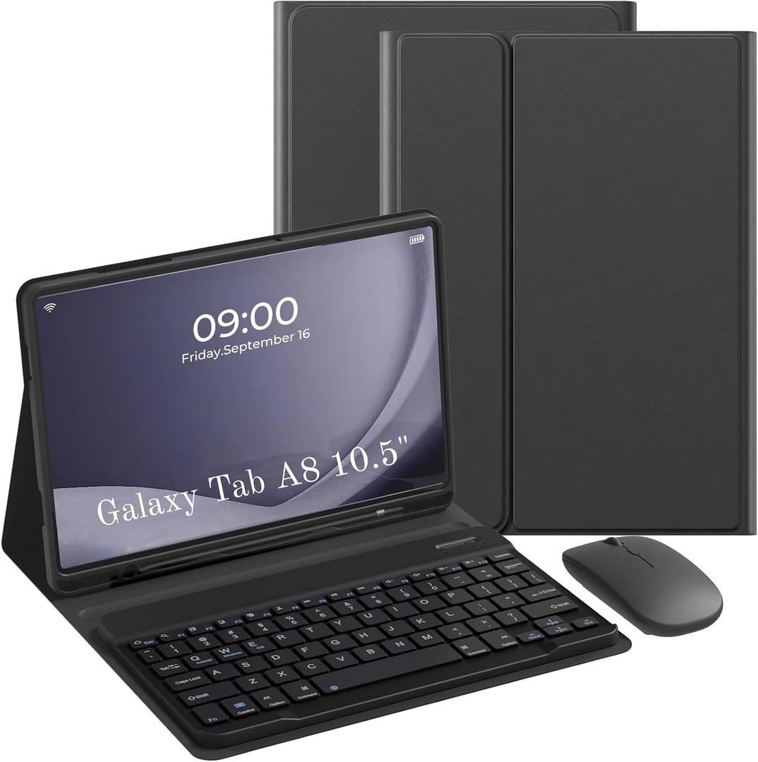 Keyboard Case for Samsung Galaxy Tab A8 10.5 2022, Samsung A8 Tablet Case with Pen Slot Detachable Keyboard with Mouse (SM-X200/X205/X207) - (Black)