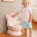 2-in-1 Toddler Potty Training Toilet - Larger Potty Chair & Detachable Training Seat for Boys & Girls Ages 1-3 with Flushing Sound, Wipes Storage, Toilet Paper Holder (Pink)