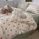 Nayoroom Heart Duvet Cover Full Size Kawaii Pink Heart Printed on Cream White Bedding Set 3Pcs Kids Girls Cute Heart-Shaped Pattern Comforter Cover with Zipper Closure Soft Breathable Microfiber