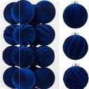 Wironlst Velvet Ornaments for Christmas Tree, 3 Style Flocked Matte Velvet Christmas Ball Ornaments, Shatterproof Decor for Xmas Tree Wedding Holiday Party Home(3.15" 16pcs Blue)