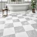 20-Pack Peel and Stick Vinyl Floor Tile Glossy 12x 12 inch, Strong Adhesive Stick on Floor Tiles for Bathroom, Renters, Kitchen, Polish Light Grey&White Marble (10 per Color)