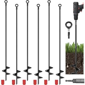 Yaocom 6 Pcs 40 Inch Extra Long Ground Anchor 4" Wide Helix 14 mm Rod Auger Earth Ground Anchor Metal Heavy Duty Anchors Hook Wind Stakes Eye Anchor for Guying Tents Fencing Canopies Bridge House