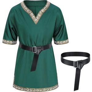 Kids Medieval Costume Boys Viking Tunic Knight Warrior Renaissance Shirts with Belt (3-4T, Green)