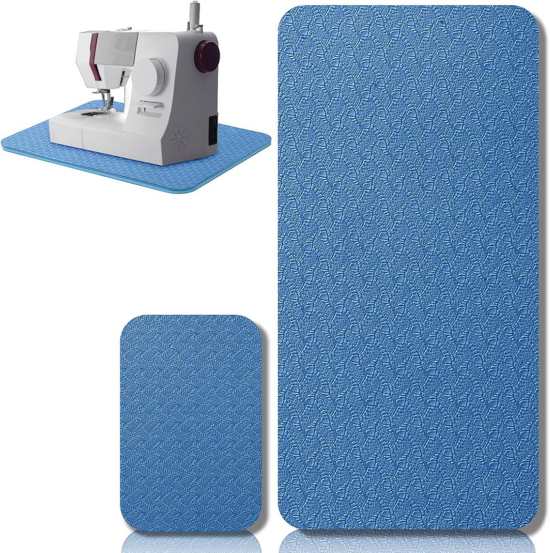 2 Pcs Sewing Machine Muffling Mat Pedal Sewing Mat Reduce Vibrations Noise No Slip Machine Accessories for Quilting(17'' X 36'' and 9'' X 14'',Blue)