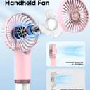 Portable Personal Misting Fan, Handheld Rechargeable Cooling Fan, 3-Speed, Suitable for Travel, Beach and Office Use Pink