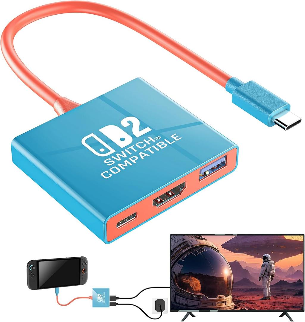 Auarte Switch 2 Dock for Nintendo Switch 2(2025) or 1/OLED/Steam Deck,Portable TV Docking Station,Travel Adapter,USB-C to HDMI Output Supports 4K/1080P