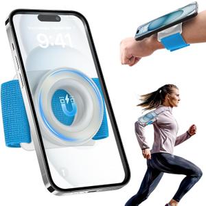 TOPGO Running Phone Holder for iPhone [360 Rotatable & Upgrade Anti-Drop] Magnetic Wrist Phone Holder, Armband Cell Phone Holder Compatible with magsafe iPhone 16 Pro Max and Android - Blue