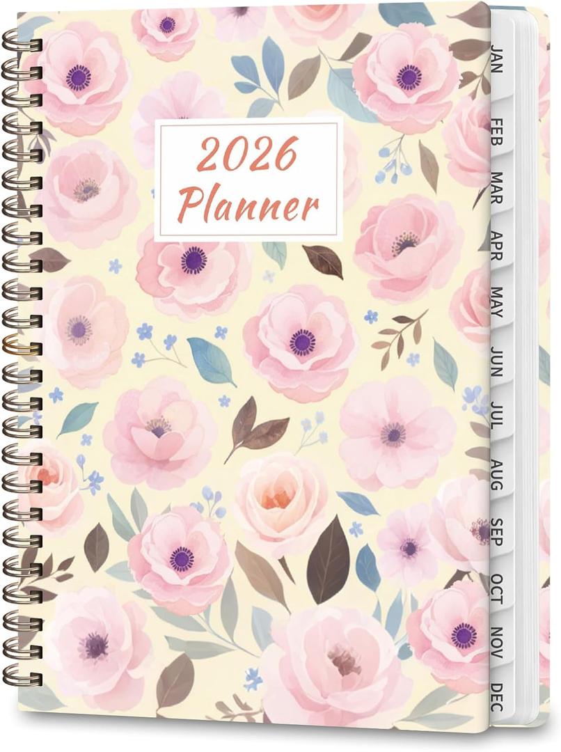 2026 Planner, Weekly and Monthly Academic Planner Calendar (JAN.2026 - DEC.2026), Planning Agenda Book, for Office Desk Accessories and School Supplies, A5(6.3" x 8.5") (Blush Blooms)