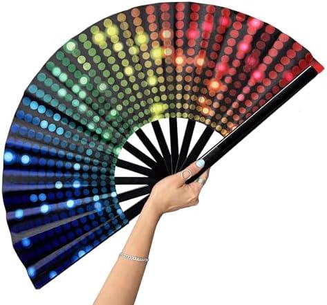 Pack of 2, GeGeYa13 Inch Large Folding Fan-Hand Fan Popping Fan for Line Dancing Clacking Fans for Boots On The Ground Dance,Party,Outdoor,Decoration (Party Lights)