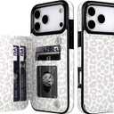 HAOPINSH Wallet Case with Card Holder for iPhone 17 Pro Max, White Leopard Cheetah Pattern Back Flip Folio PU Leather Kickstand Card Slots Case for Women Girls Shockproof 6.9"