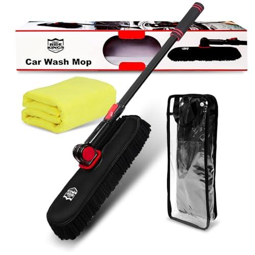 Car Wash Kit,Chenille Microfiber Car Cleaning Brush with Long Handle,Car Wash Supplies Exterior Scratch Free,1PC Microfiber Cleaning Cloth 16"*16",for Boat Truck Rv，Windshield Cleaning Tool - Black