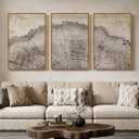 Framed Modern Farmhouse Wall Art for Living Room, 3 Piece Large Neutral Tree Ring Canvas Prints Paintings, Rustic Nature Wood Stump Pictures Artwork for Bedroom Hallway Office Walls Decor, 24x36 Inch, 24"W x 36"Hx 3 Pcs