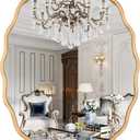 30 * 40" Gold Oval Ripple Brushed Irregular Wave Bathroom Mirror Wall Mounted Large Modern Countryside Suitable for Washroom, Bedroom, Living Room, Entryway