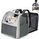 Large Cat Backpack Carrier, Expandable Roomy Pet Carrier Backpack for Medium Cat/Small Dog Puppy Under 18lbs, Breathable Foldable Dog Backpack Travel Airline Approved for Camping Outdoor, Gray