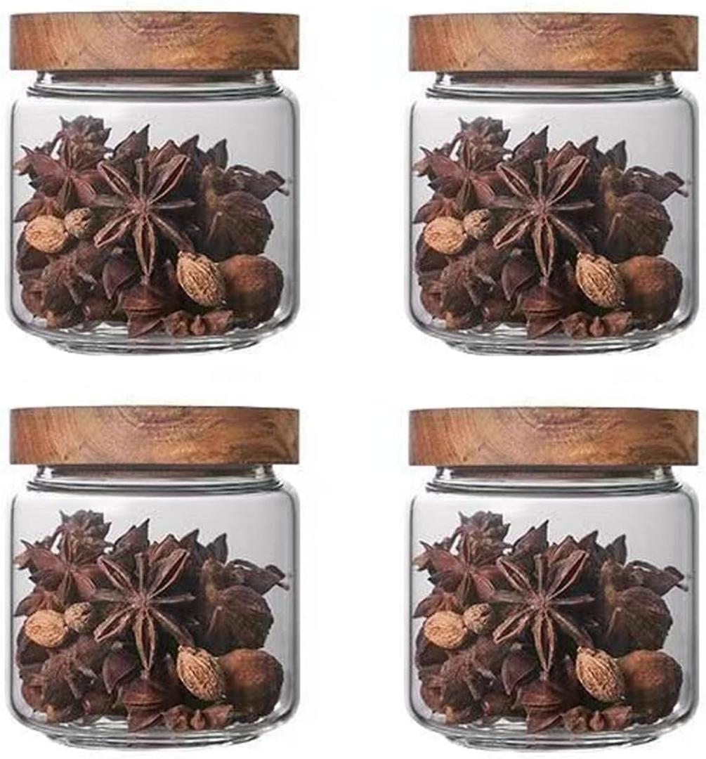 Glass jar candy Containers - 16oz kitchen Glass Airtight Storage jar With Acacia Airtight Lidfor kitchen Seasoning, coffee bean, tea, suger, herbs (4)