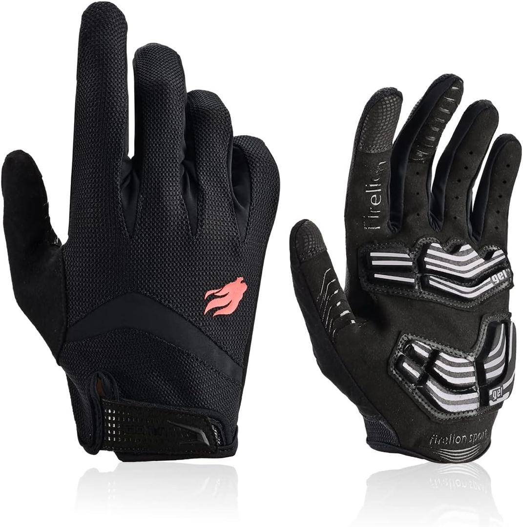 FIRELION Cycling Gloves for Men/Women - Full Finger/Half Finger Padded Bicycle Gloves with Non-Slip, Shock-Absorbing Touchscreen Technology for MTB, DH, Road Racing & Outdoor Use (Large)
