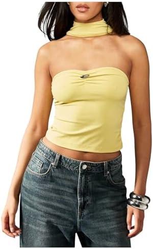 Milumia Women Metal Strapless Crop Bandeau Top Y2k Going Out Ruched Fitted Halter Tops, Size XS