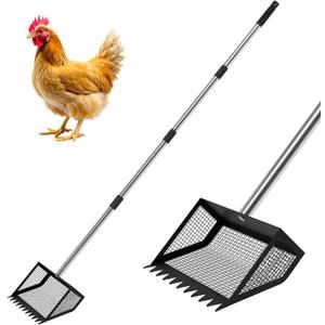 Chicken Poop Scooper, 10" Large Chicken Poop Scooper Head for Sand, 62-inch Long Handle Chicken Droppings Scoop Rake for Chicken Coop, Chicken Coop Accessories Tool for Clean