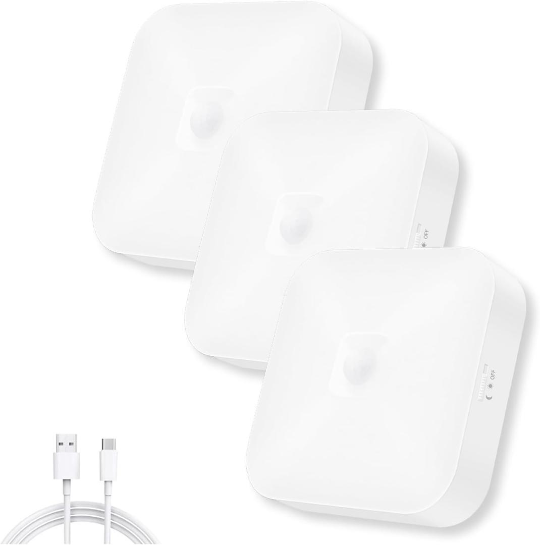 Rechargeable Motion Sensor Closet Light, Rechargeable Battery Operated Ceiling Light Wireless, 500LM Wireless Motion Activated Light for Shower Stairs Hallway Pantry Porch Garage, 5000K 3 Pack