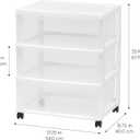IRIS USA Plastic Drawer Storage Organizer Rolling Cart, with Wheels Casters, 3-Drawers, for Art Craft Supplies Bathroom Dorm Bedroom Laundry Room, Wide, White