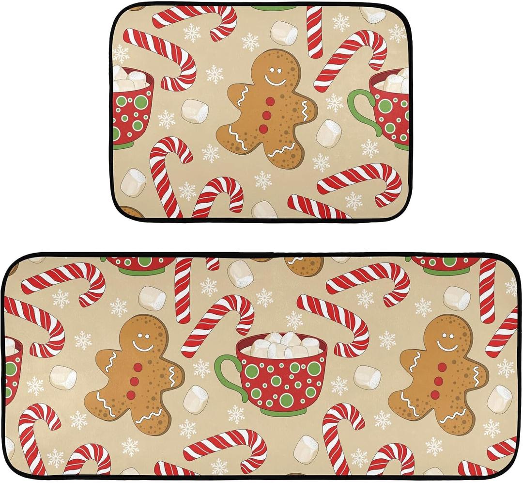 Christmas Gingerbread Snowflake Kitchen Mat Set of 2, Non-Slip Kitchen Rug for Floor, Waterproof Sink Carpet for Home, Office, Laundry (20816356)
