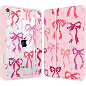 May Chen Hybrid Slim Case for iPad mini 7 (A17 Pro, 7th Generation) 2024 / iPad mini 6 (6th Gen) 8.3 Inch, [Built-in Pencil Holder] Shockproof Cover Clear Clear Back Shell Auto Wake/Sleep, Bow Ribbon