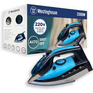 Westinghouse 220v Iron 2500 watts with Steam & Auto Shut Off 220  240 Volts 50/60 hz Bundle with Dynastar Plug Adapter (NOT for USA)