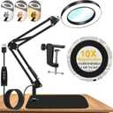 10X Magnifying Glass with Light and Stand, Dimmer Adjustable Swing Arm 2-in-1 Desk Lamp and Clamp, LED Lighted Desk Magnifier with Light for Craft Reading Repair Painting Close Work