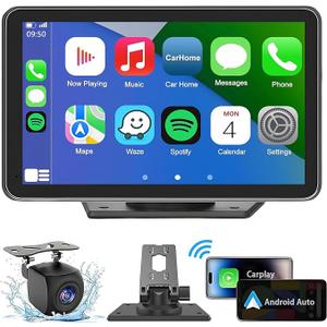 Portable Wireless with Apple CarPlay and Android Auto Screen for Car, 7" HD Touch Screen Car Stereo with Mirror Link, Bluetooth 5.2, Backup Camera, AUX,FM Transmitter for All Vehicle