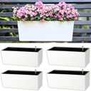 LaLaGreen Railing Planter Box (20 Inch, 4 Pack) White Rectangular Window Flower Boxes with Bracket, Self Watering System Hanging Planter Box for Outdoor Plant Pots Container Deck Rail Fence Balcony (20" (50cm) x 4 Pack)