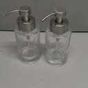 Foaming Soap Dispenser Set, 12 Oz Glass Hand Soap Dispenser with 304 Rust Proof Stainless Steel Pump, Waterproof Labels, for Bathroom Decor Kitchen College Dorm, Clear Silver Pump 2 Pack