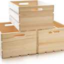 3 Pack Large Wooden Crates with Handles, Natural Solid Pine Wood Crates for Storage, Decor, Wooden Milk Crate for Farmhouse, Vinyl Record Storage Crate
