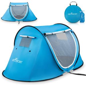 Abco Tech Pop Up Tent - Portable Tent for Camping 2 Person Pop Up with Double Doors - Water-Resistant and UV Protection - Foldable Cabana with Zipper and Carrying Bag - Sky Blue, 88.6"x47.2"x37.4", Blue