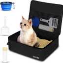 Petskd Portable Cat Travel Litter Box with Lid and 10 pcs Disposable Liner Bags, Leak-Proof and Collapsible, Cat Travel Essentials for Car, Hotel, Airplane and Other Outdoor Use(Black) (Small)