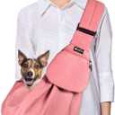 SlowTon Dog Carrier Sling - Thick Padded Shoulder Strap Adjustable Dog Carriers for Small Dogs, Puppy Carrier Purse for Pet Cat with Front Zipper Pocket Safety Belt Machine Washable (Pink M) (K-Peach Cotton Fabric)