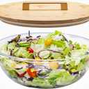 6.5Qt Extra Large Glass Mixing Bowl with Lid, Clear Large Salad Bowls with Airtight Bamboo Lid & Handle,Thickened Glass Big Mixing Bowls Cooking Bowl for Food Prep, Kitchen,Dinner, Borosilicate Glass