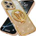 BITOBE Designed for iPhone 16 Pro Max, Cute 3D Butterfly Case Slim Plating Glitter Bling Luxury Rhinestone Cover with Kickstand for Women Girls Protective Camera Protection Bumper 6.9" Gold
