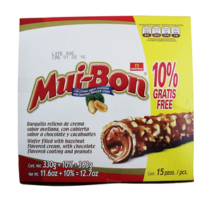 Nutresa MuiBon Chocolate and Peanuts Covered Wafer with Hazzelnut Cream Filling, 15 Pieces BB Nov 2025 Nutresa MuiBon Chocolate and Peanuts Covered Wafer with Hazzelnut Cream Filling, 15 Pieces BB Nov 2025