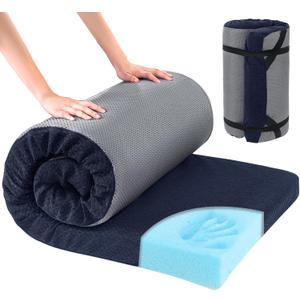 HOMBYS Memory Foam Camping Mattress Pad,Portable Sleeping Pad for Adult,Waterproof Cot Mattress,Roll Up Floor Mattress,Foldable Backpacking Travel Bed for Hiking,Guest Bed (Dark Blue)