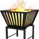 Outdoor Fire Pit  17 Inch Portable with Storage Bag for Camping, Patio Heating, Picnic and BBQ, Trapezoid Vertical Hollow, Black