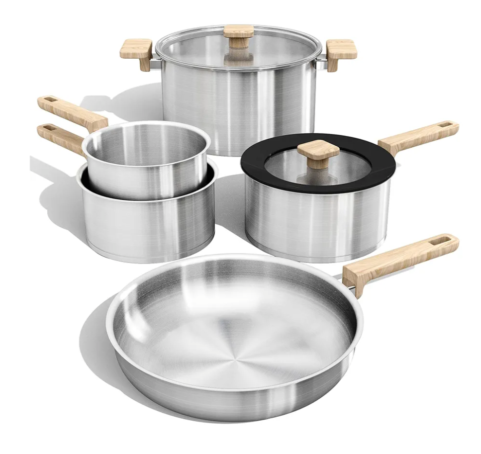 CAROTE 7 Pcs Stainless Steel Cookware Set, 3-ply Stainless Steel Pots and Pans Set, Tempered Glass Lids, Induction Kitchen Cookware Sets, Stay-Cool Handles