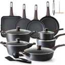 SENSARTE Pots and Pans Set Non stick, Non toxic Healthy Induction Cookware Sets, 26 Pcs Nonstick Kitchen Cooking Set, w/Frying Pans Set, Saucepans Set, Stockpots Set, PFOA PFOS Free, Black