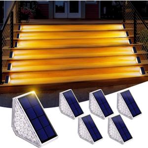 Solar Step Lights for Outside, 6 Pack Solar Powered Stair Lights Outdoor with 14 LEDs, Waterproof IP67, Auto On Off for Deck,Patio, Porch, Front Door Step, Back Yard, Garden Decor (Warm White)