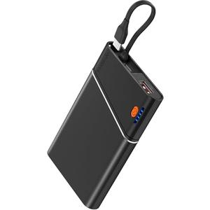 Aaoyun Portable Charger Power Bank, 10000mAh 22.5W PD Super Fast Charging Powerbank with Built-in USB C in&Out Cable, Slim External Phone Battery Pack for iPhone 16/15/14 iPad Samsung S24 Android etc