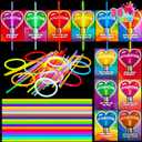 JOYIN 36 Packs Neon Valentines Day Gift Cards with Glow Stick Bracelets, Glow in the dark Necklaces for Valentine's Party Favor, Valentine Classroom Exchange Cards, Valentine School Prize