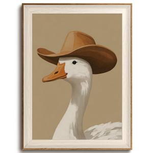 Cowboy Duck Wall Art Western Picture Funny Animal Canvas Print 16x24in