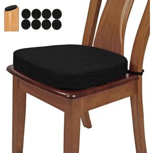 BUYUE Thickened 2.5" Original Linen Dining Chair Cushion, U-Shape High Density Foam Comfortable Chair Pad for Kitchen, Slip Resistant Indoor Seat Cushion (1 Piece, Black)